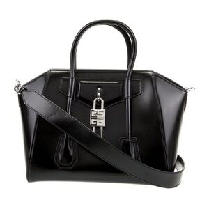 Givenchy Black Leather Top-Handle Satchel with Silver Padlock. Dust bag included